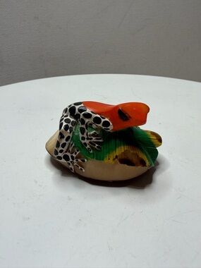 Hand-Painted Ceramic Frog Figurine in Orange, Black & White